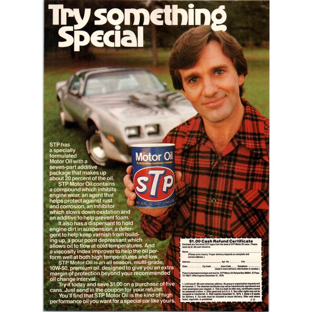 1979 STP Motor Oil Pontiac Trans Am Vintage Print Ad Man Cave Wall Art
